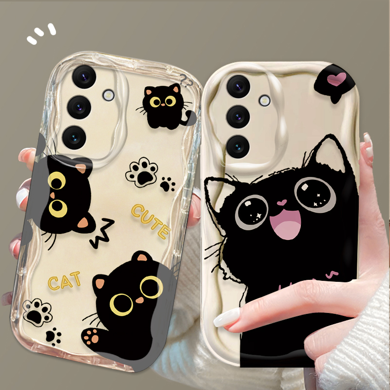 Samsung Galaxy A55 - 귀여운 큰 눈 검은 고양이 케이스